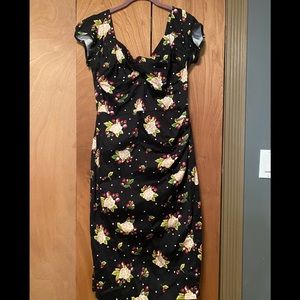 Stop Staring! FITTED DRESS IN BLACK CHERRY PRINT